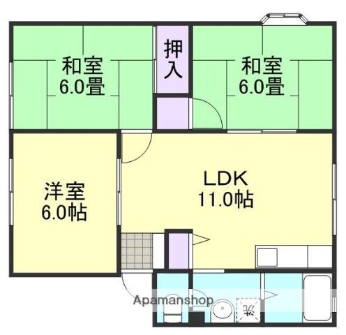 サンビレッジハニーC棟(3LDK/1階)の間取り写真