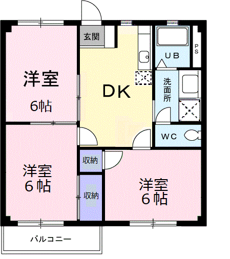 ビバリーヒルズ大上(3DK/1階)の間取り写真