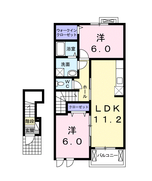 ハーモニーツネヤマ(2LDK/2階)の間取り写真