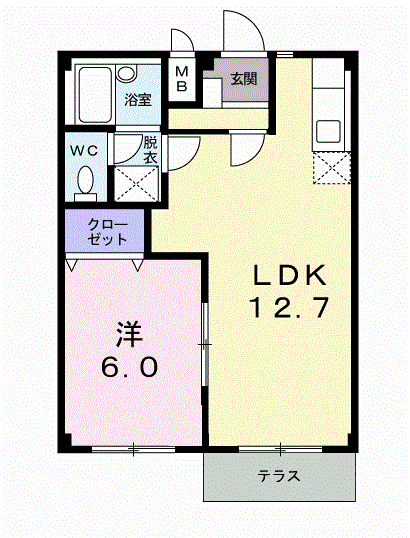 エルディム笹沖(1LDK/1階)の間取り写真