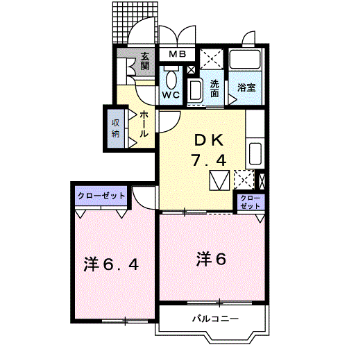 レバータⅢ(2DK/1階)の間取り写真