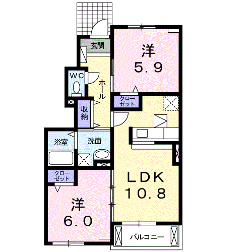グレイス アベニューB(2LDK/1階)の間取り写真