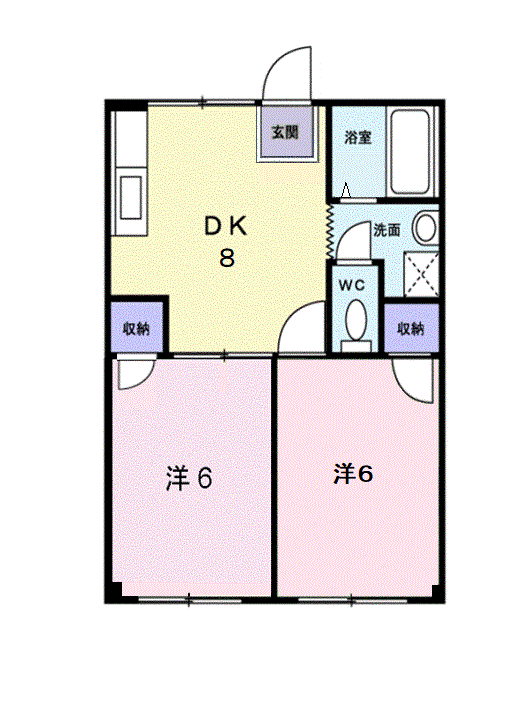 ホワイトピア難波(2DK/2階)の間取り写真