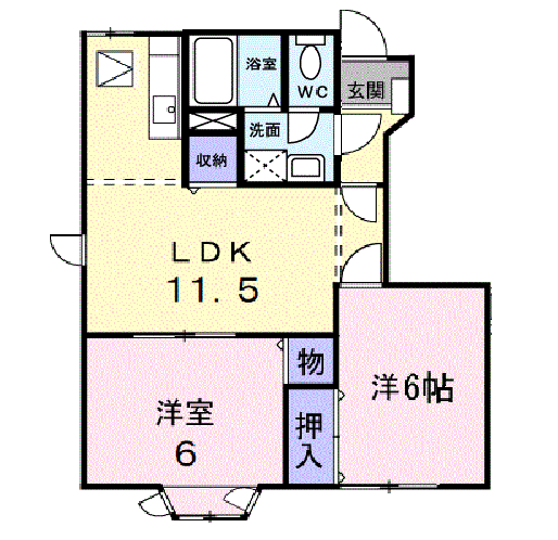 ソレアード(2LDK/1階)の間取り写真
