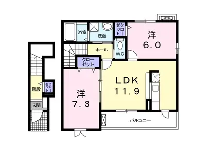 コリーヌA棟(2LDK/2階)の間取り写真