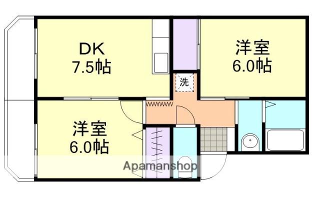 ハイコートジェム(2DK/1階)の間取り写真