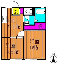 中庄サンプラザB棟(2K/2階)の間取り写真