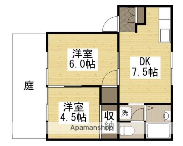 プレジール貝吹(2DK/1階)の間取り写真
