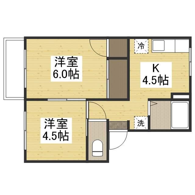 プレジール万寿東(2K/1階)の間取り写真