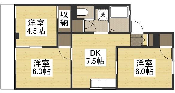 コーポ万寿東B棟(3DK/1階)の間取り写真