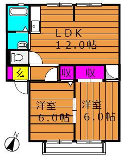 ヴュー葦高(2LDK/1階)の間取り写真