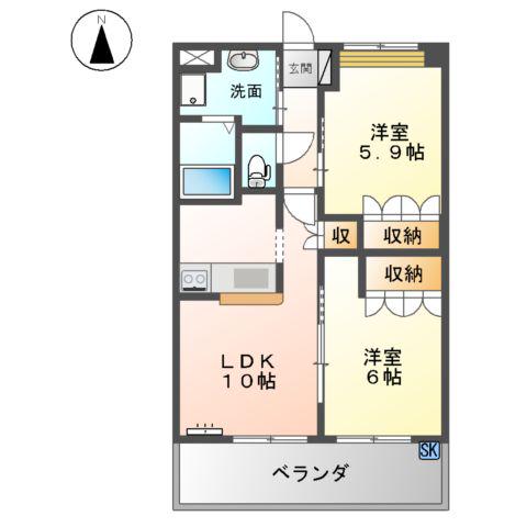 アバンサール(2LDK/2階)の間取り写真