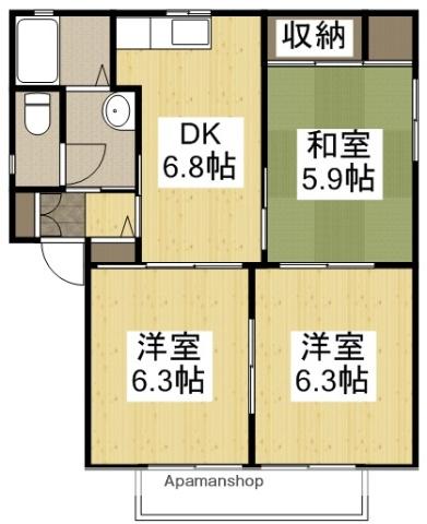 キンダーガルテン B(3DK/2階)の間取り写真