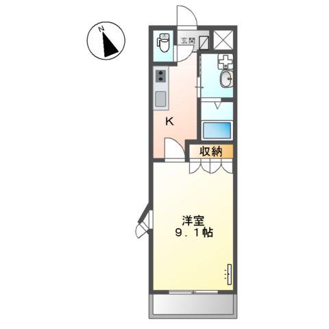 オリオン(1K/2階)の間取り写真