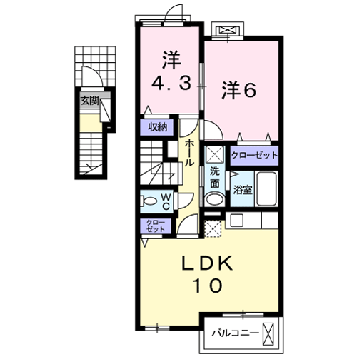 グラッチェ弐番館(2LDK/2階)の間取り写真