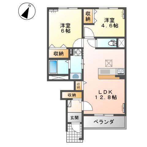 リアン ジュナス(2LDK/1階)の間取り写真