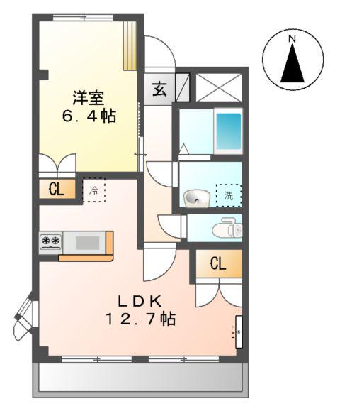 エルガーデン白石(1LDK/2階)の間取り写真