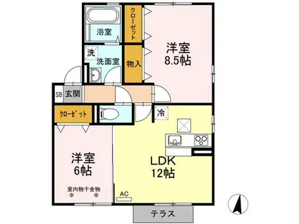 サンセリテITANO C棟(2LDK/1階)の間取り写真