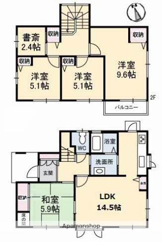 本四備讃線 上の町駅 徒歩22分 2階建 築29年(4SLDK)の間取り写真