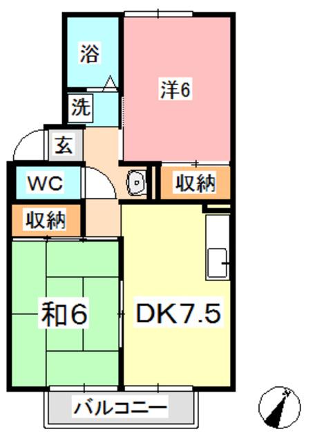 シャインハイツ大梵B棟(2DK/1階)の間取り写真