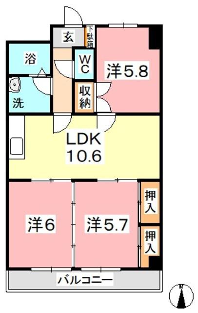 セントエルモ里庄(3LDK/6階)の間取り写真