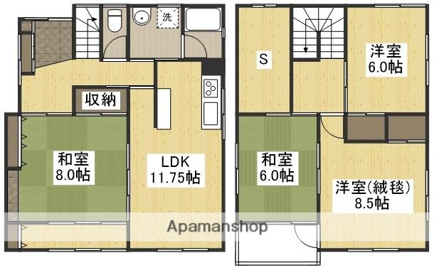 山陽本線 新倉敷駅 徒歩35分 2階建 築35年(4SLDK)の間取り写真