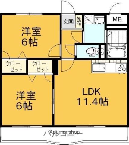 マリベールフレール(2LDK/1階)の間取り写真