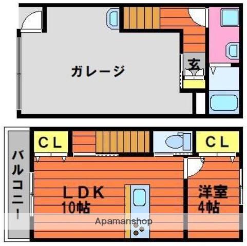 ガレージハウス鶴新田(1LDK/1階)の間取り写真