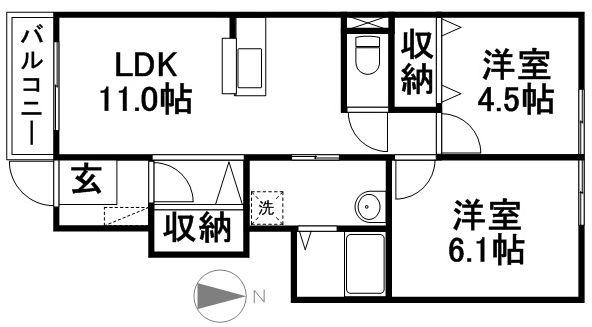 ベンヴェヌート(2LDK/1階)の間取り写真