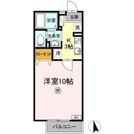 秋桜 B棟(1K/1階)の間取り写真