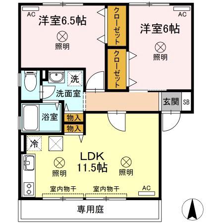 ハイカムール花尻B棟(2LDK/1階)の間取り写真