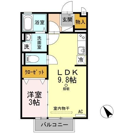 プランタン ブルックAB棟 B棟(1LDK/2階)の間取り写真
