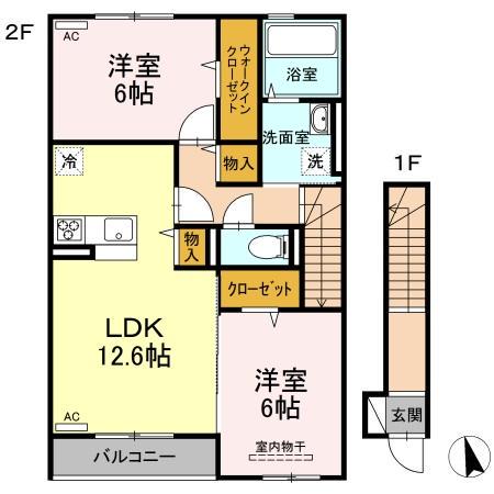 メゾン・グランディール B(2LDK/2階)の間取り写真