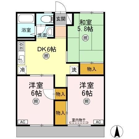 パレーシャル板谷A棟(3DK/1階)の間取り写真