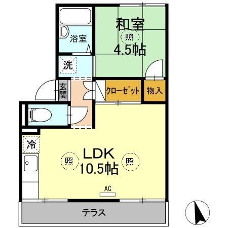 プレジール中野屋 B(1LDK/1階)の間取り写真