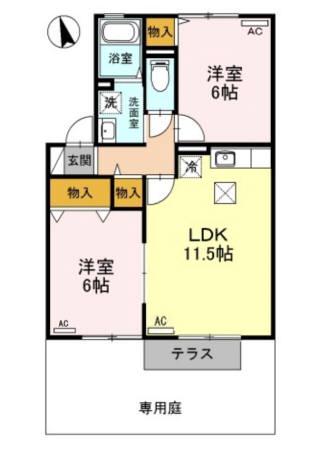 エフロレンス山陽B棟(2LDK/1階)の間取り写真