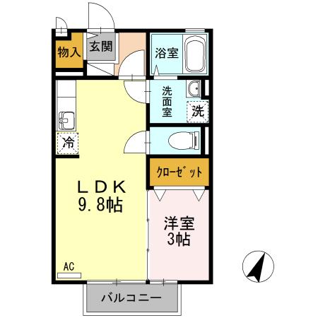 パーチュオーラA棟(1LDK/2階)の間取り写真