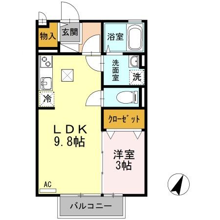 パーチュオーラA棟(1LDK/1階)の間取り写真