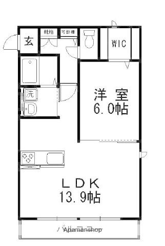 ウィステリアⅡ(1LDK/1階)の間取り写真