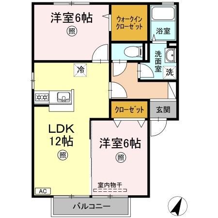 ブィラ ハッピネスB棟(2LDK/2階)の間取り写真