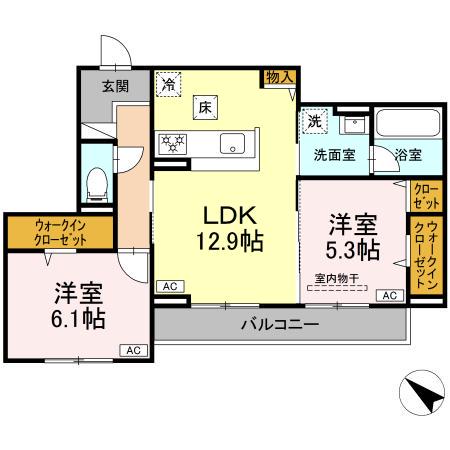 VIA-GRANDE(2LDK/1階)の間取り写真