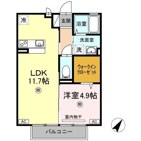 ミーテ・レーテ羽島(1LDK/2階)の間取り写真