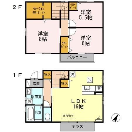 岡山県倉敷市 2階建 築11年(3LDK)の間取り写真
