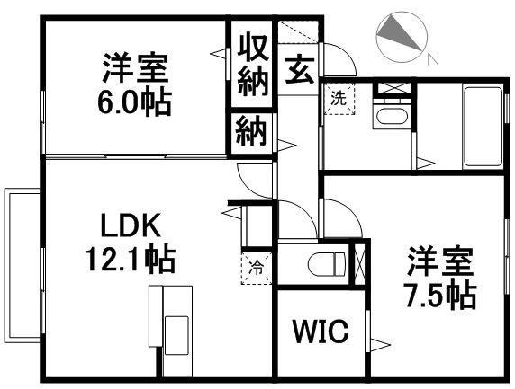 ディライト ステージ B棟(2LDK/2階)の間取り写真
