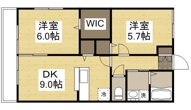 アネシス円山B(2DK/2階)の間取り写真