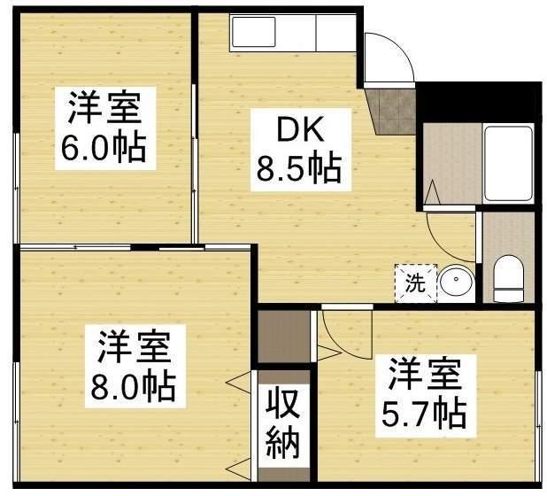 コーポ山陽C棟(3DK/1階)の間取り写真