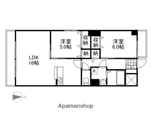 ラシュレ浜野(2LDK/5階)の間取り写真
