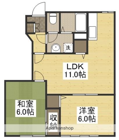 グリーンピア南輝 A棟(2LDK/1階)の間取り写真