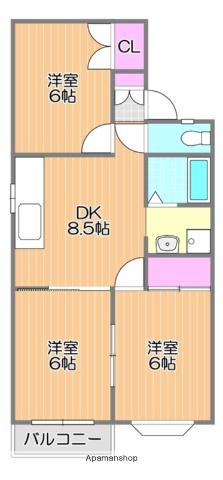 アーバン・ハイツ松新Ⅰ B棟(3DK/2階)の間取り写真
