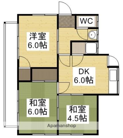 山陽本線 岡山駅 バス乗車時間：27分 仕切り外セイレイ工業入口バス停で下車 徒歩1分 1階建 築44年(3DK)の間取り写真